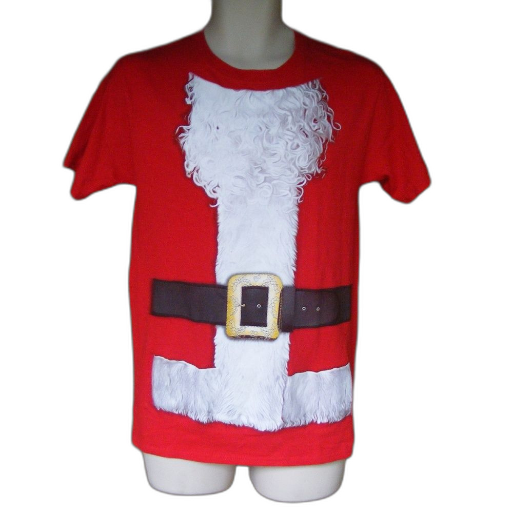 SANTA COSTUME Tee, S, Beard, jacket, belt, RED, Front print Costume